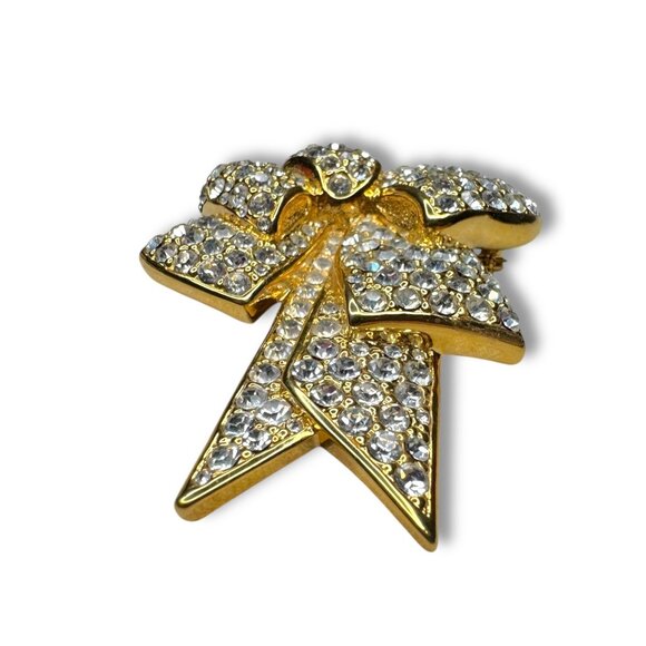 Nolan Miller Gold Tone Double Bow Brooch Pavé Crystal Chatons - Picture 8 of 10